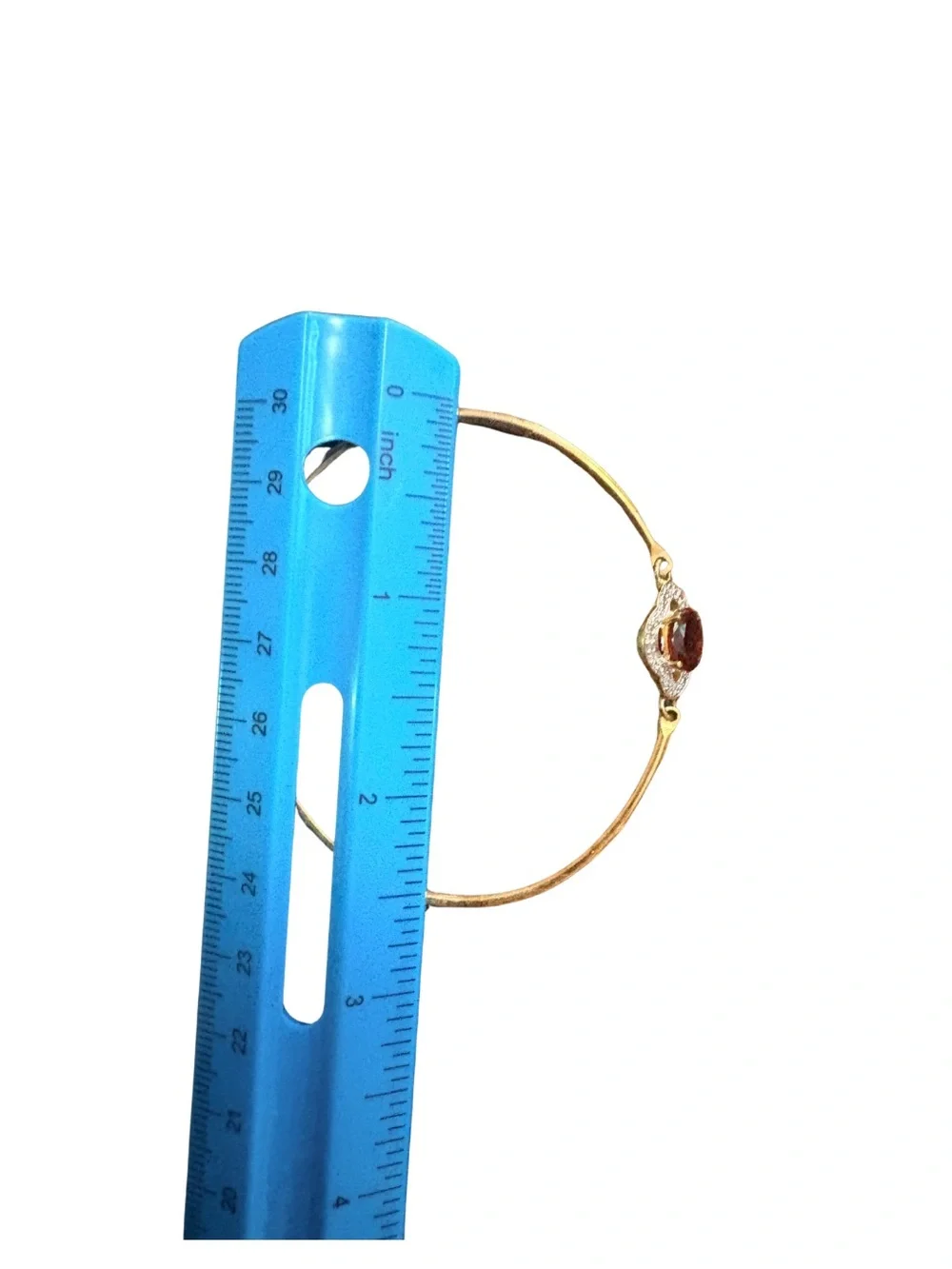 Gold-Tone Women's Bangle Bracelet with Red Gemstone Accent